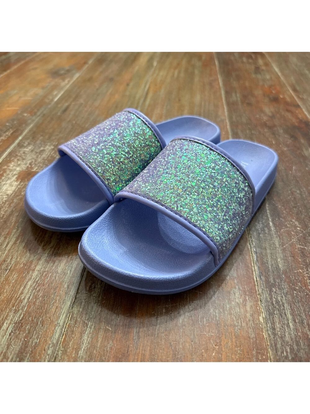 J Crew Purple Glitter Slide Sandals Size 5 Big Girl Sparkle